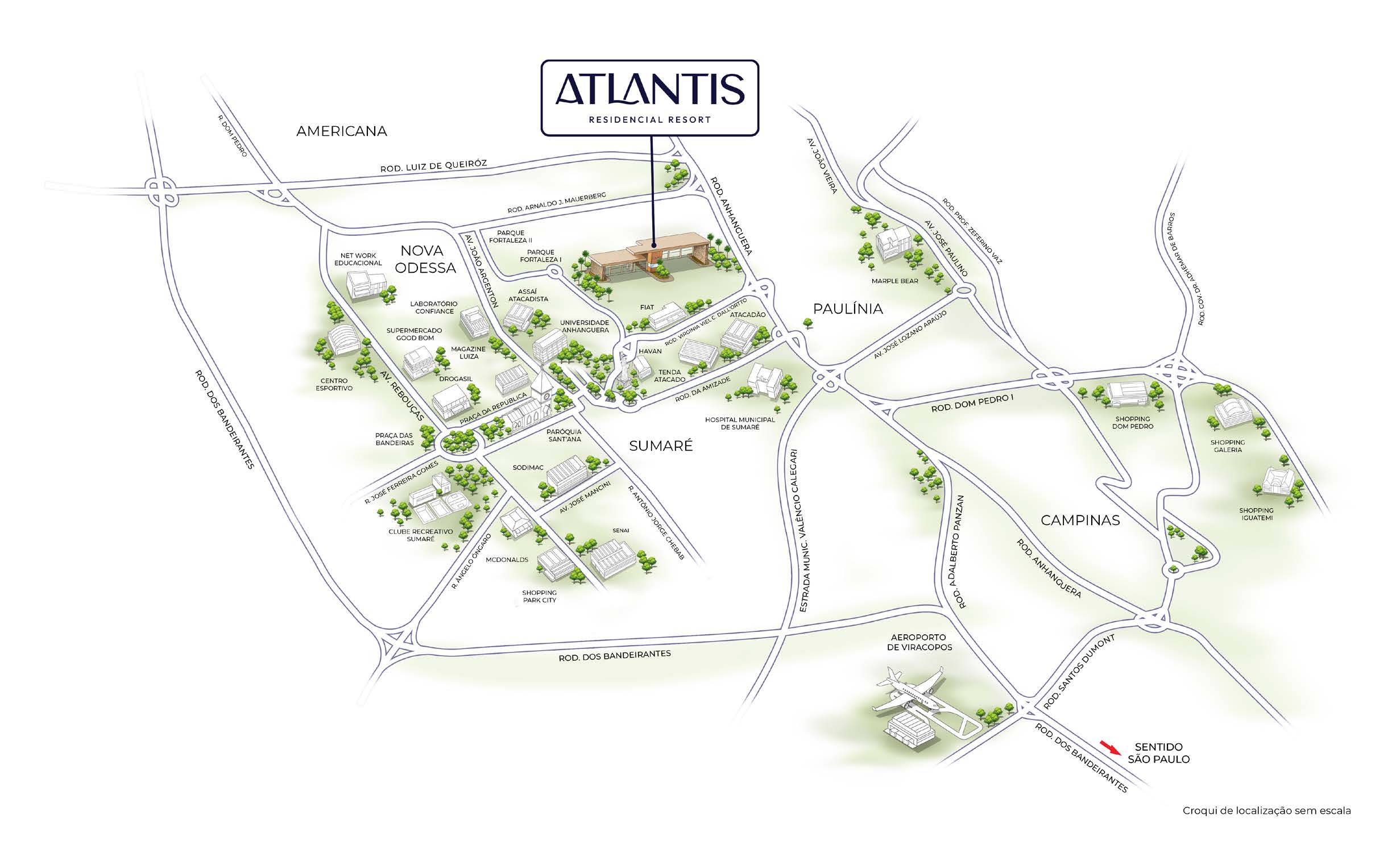 Atlantis Residencial Resort - Nova Odessa | Atlantis Residencial Nova Odessa. Loteamento fechado Nova Odessa. Terreno em Nova Odessa. Lotes em Nova Odessa. — Mapa de localização | Lotes em Nova Odessa. Lote residencial Nova Odessa.